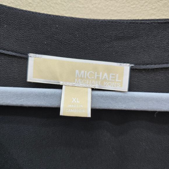 Michael Kors V-Neck Button-Front Maxi Shirt Dress Elegant Preppy Black Size XL - Picture 5 of 6